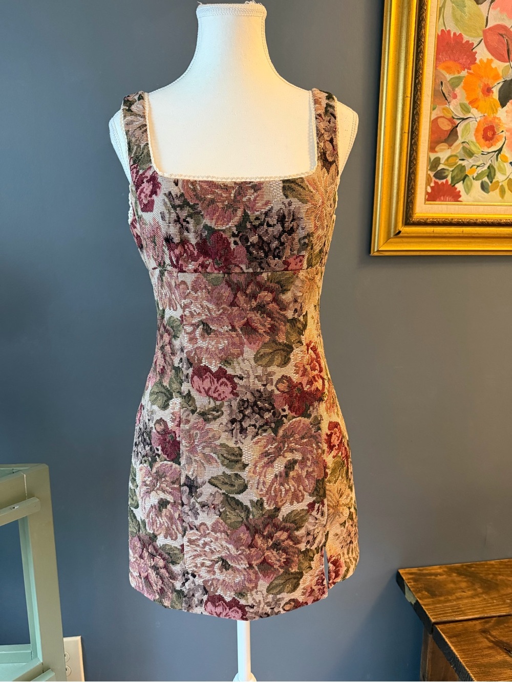 Altar'd State Rose & Green Floral Tapestry Mini Dress